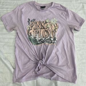 Pink Floyd Floral Graphic Tee - Lilac Purple Tie-Front T-Shirt